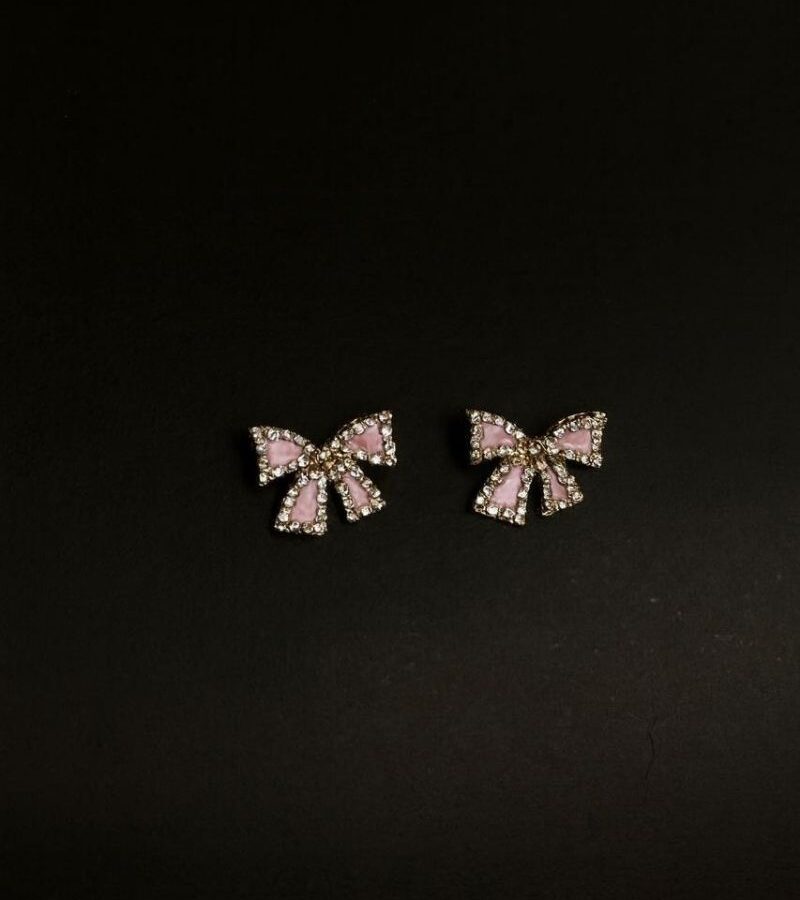 Blush Bow Crystal Stud Earrings