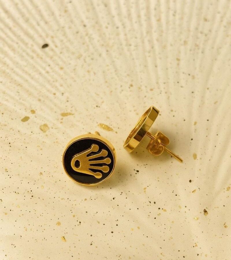 Crown Medallion Stud Earrings