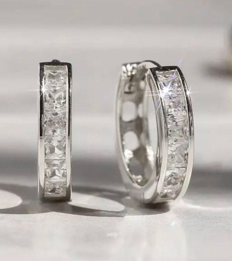 Crystal Pavé Silver Hoop Earrings