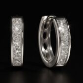 Crystal Pavé Silver Hoop Earrings X2