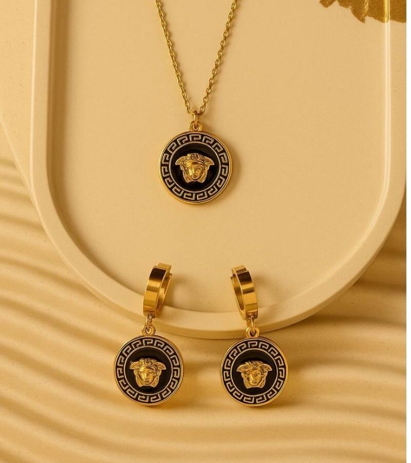 Golden Medusa Square Pendant Necklace