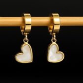 Ivory Heart Drop Hoop Earrings