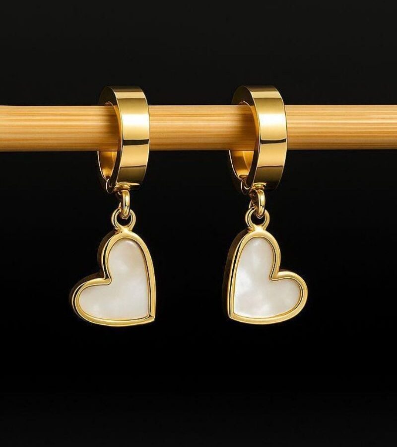 Ivory Heart Drop Hoop Earrings