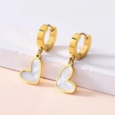 Ivory Heart Drop Hoop Earrings X2