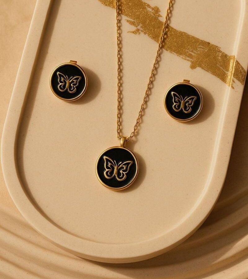Midnight Butterfly Necklace and Earrings Set