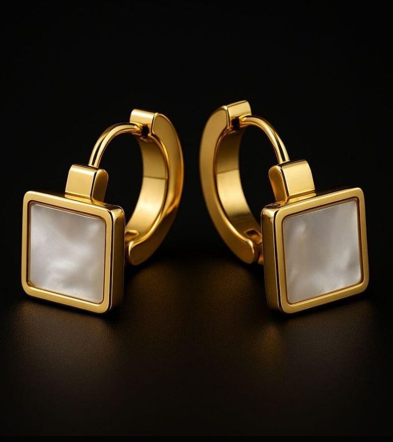 Pearl Square Drop Hoop Earrings