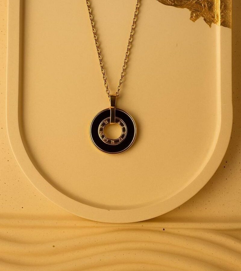 Noir Roman Circle Pendant Necklace